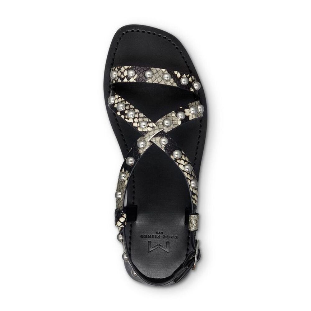 MARC FISHER Womens Black Snakeskin Fianna Leather Slingback Sandal 6 M